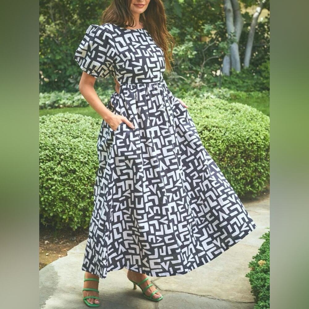 Black & White Geometric Maxi Dress - Women